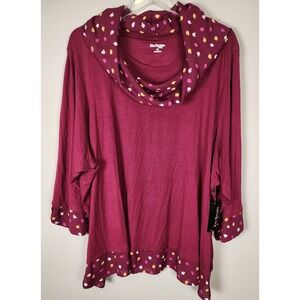 Kim Rogers 3X Burgundy Cowl Neck Long Sleeve Tunic Top Fall Leaves Office Church